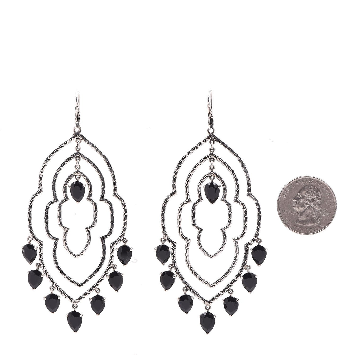 Sterling Silver Black Onyx Classic Chain Chandelier Earrings