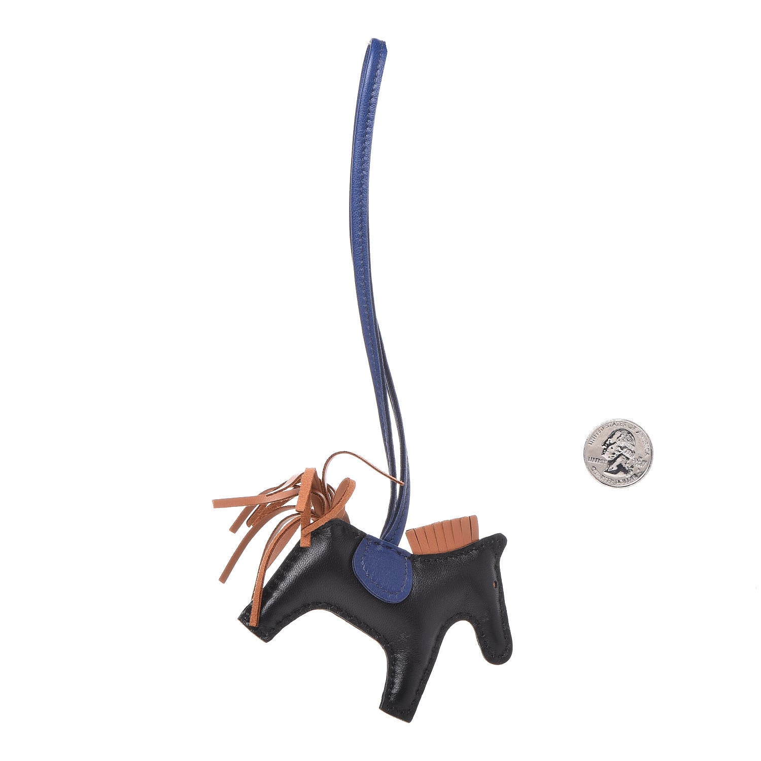 Hermes Milo Lambskin Grigri Rodeo Horse Bag Charm PM Black Bleu Saphir Gold 2 of 5