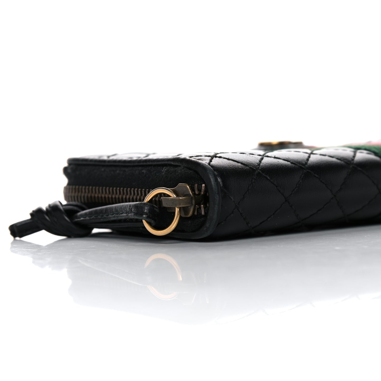 Calfskin Web Trapuntata GG Zip Around Wallet Black