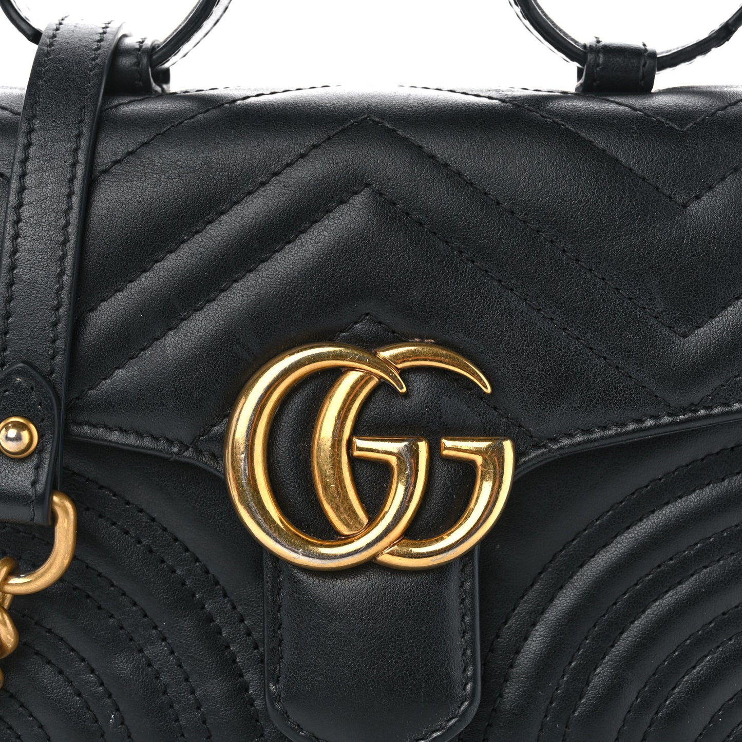 Calfskin Matelasse Mini GG Marmont Top Handle Shoulder Bag Black