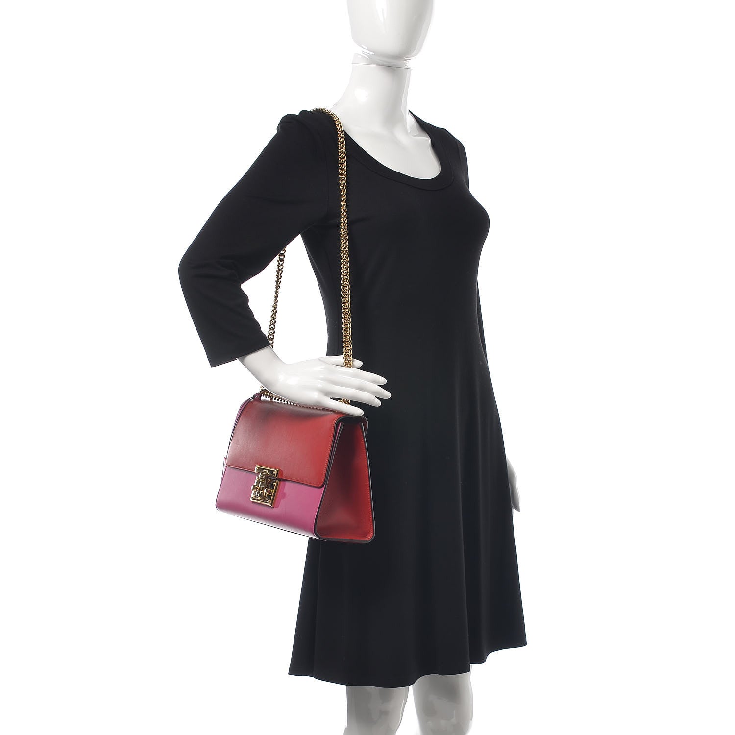 Gucci Moon Calfskin Bi-Color Medium Padlock Shoulder Bag New Rosette Hibiscus Red 2 of 13