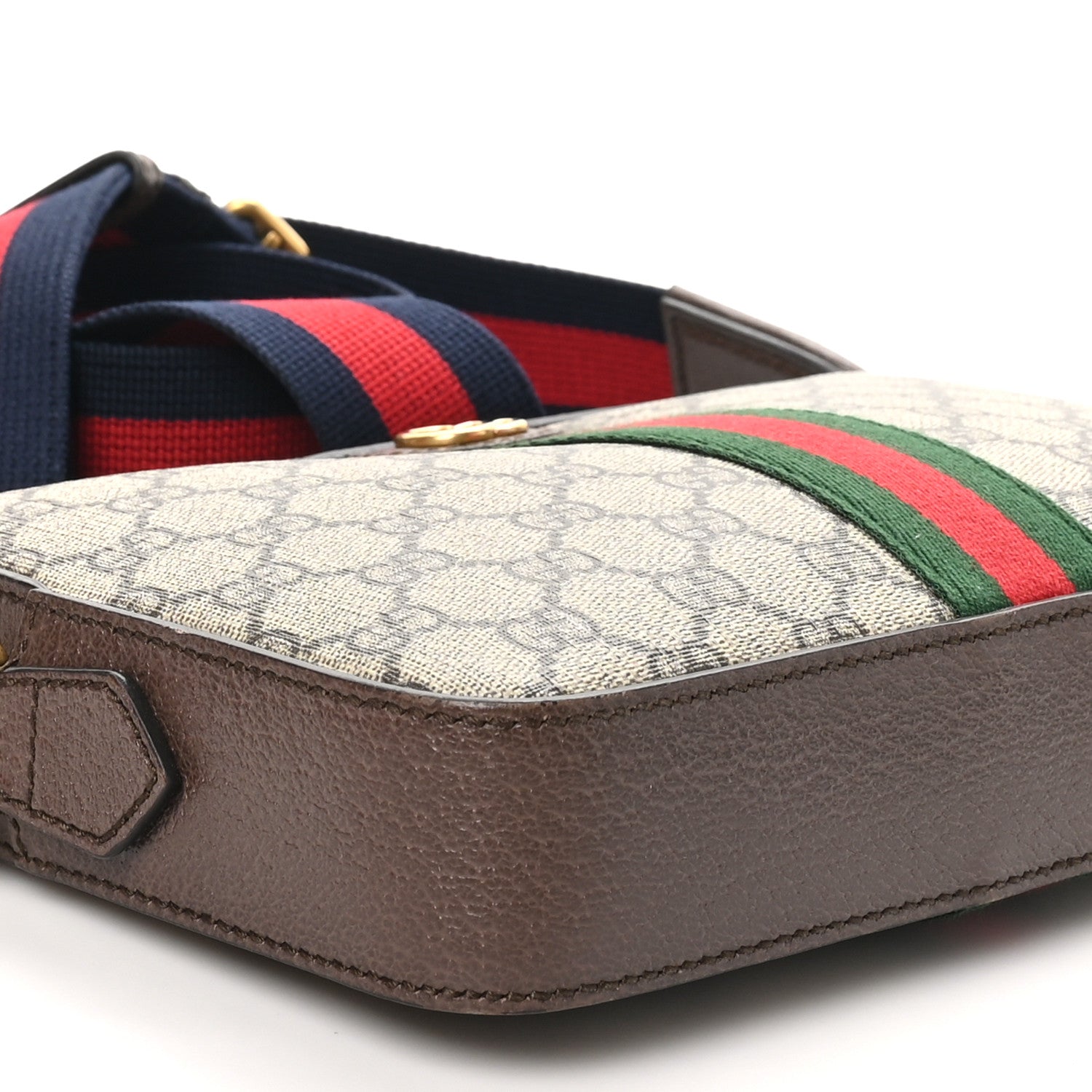 Gucci GG Supreme Monogram Textured Dollar Calfskin Web Ophidia Wristlet Shoulder Bag Beige Ebony New Acero 9 of 10