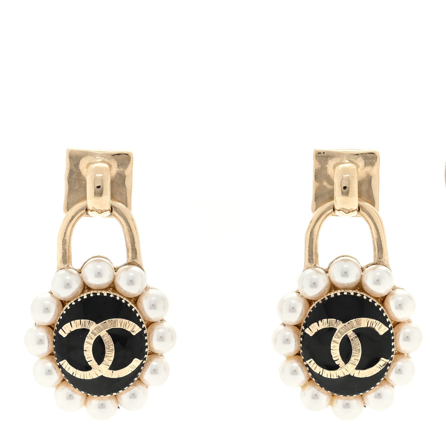 Chanel Pearl CC Drop Earrings Gold White Black 1 of 4