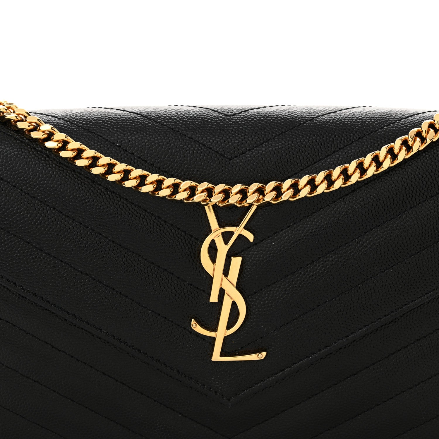Saint Laurent Grain De Poudre Matelasse Chevron Monogram Chain Wallet Black 9 of 12