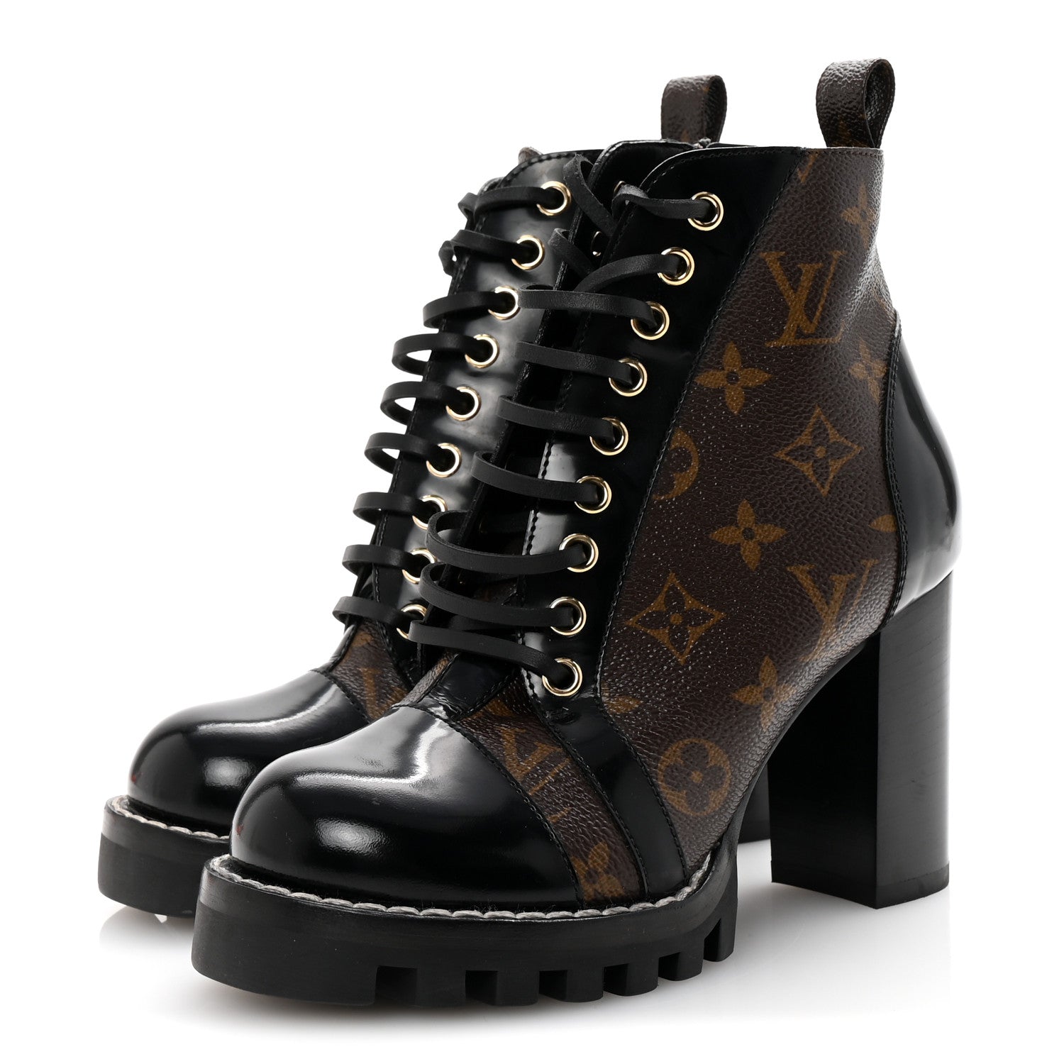 Louis Vuitton Patent Calfskin Monogram Star Trail Ankle Boots 35 Black 4 of 8