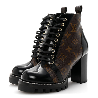 Louis Vuitton Patent Calfskin Monogram Star Trail Ankle Boots 35 Black 4 of 8