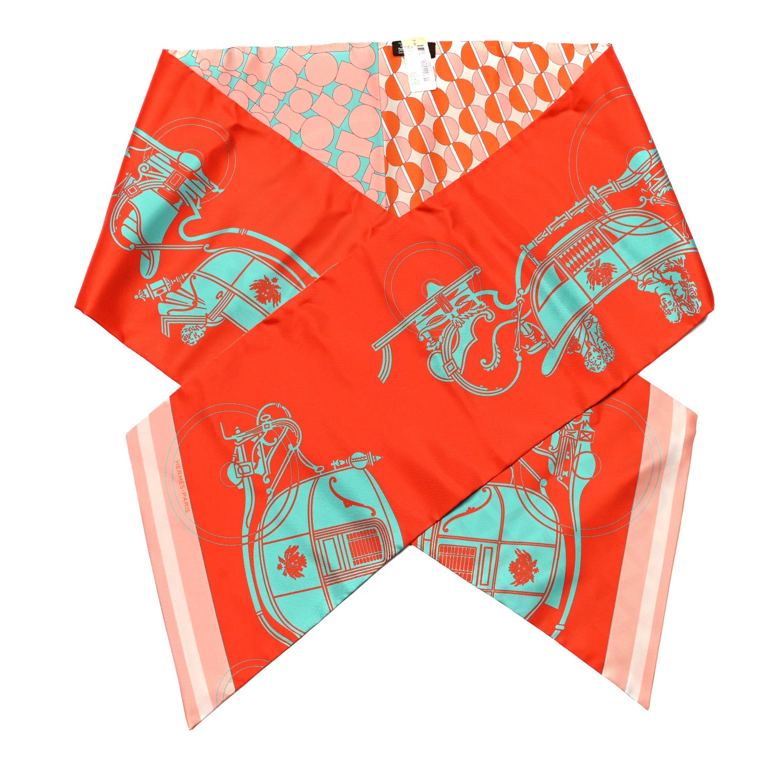 Hermes Silk Ex-Libris en Cravates Maxi Twilly Capucine Turquoise Saumon 1 of 4