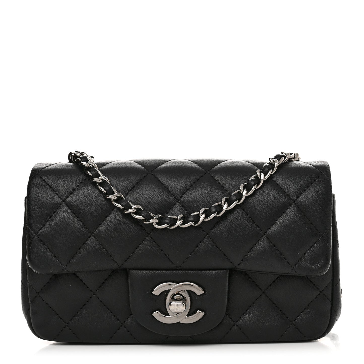 Lambskin Quilted Extra Mini Rectangular Flap Black