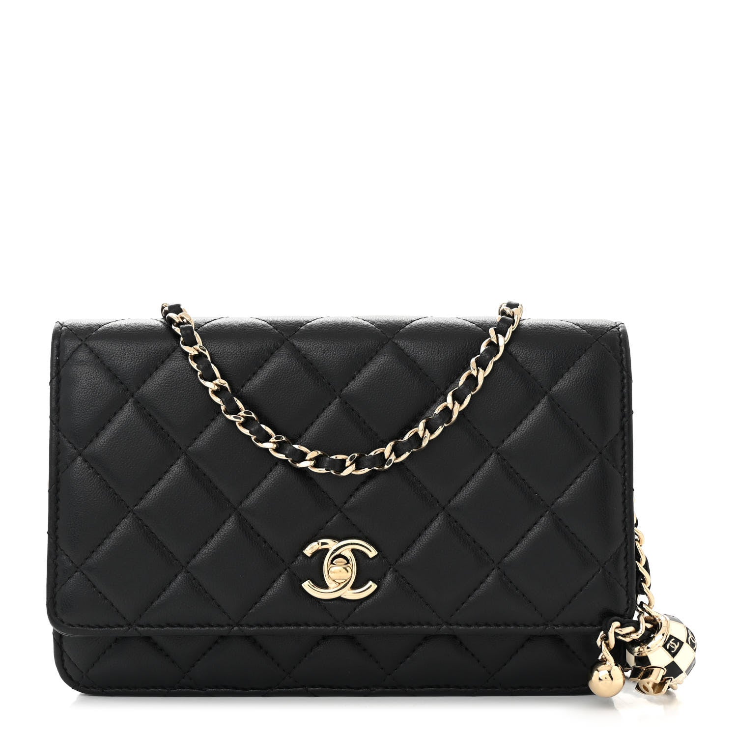 Chanel Lambskin Enamel Quilted Pearl Crush Wallet On Chain WOC Black 1 of 12