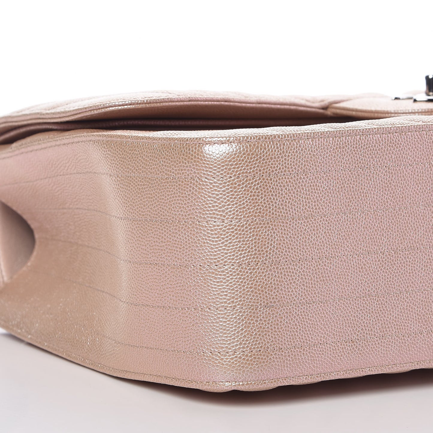 Metallic Caviar Chevron Quilted Jumbo Double Flap Light Gold