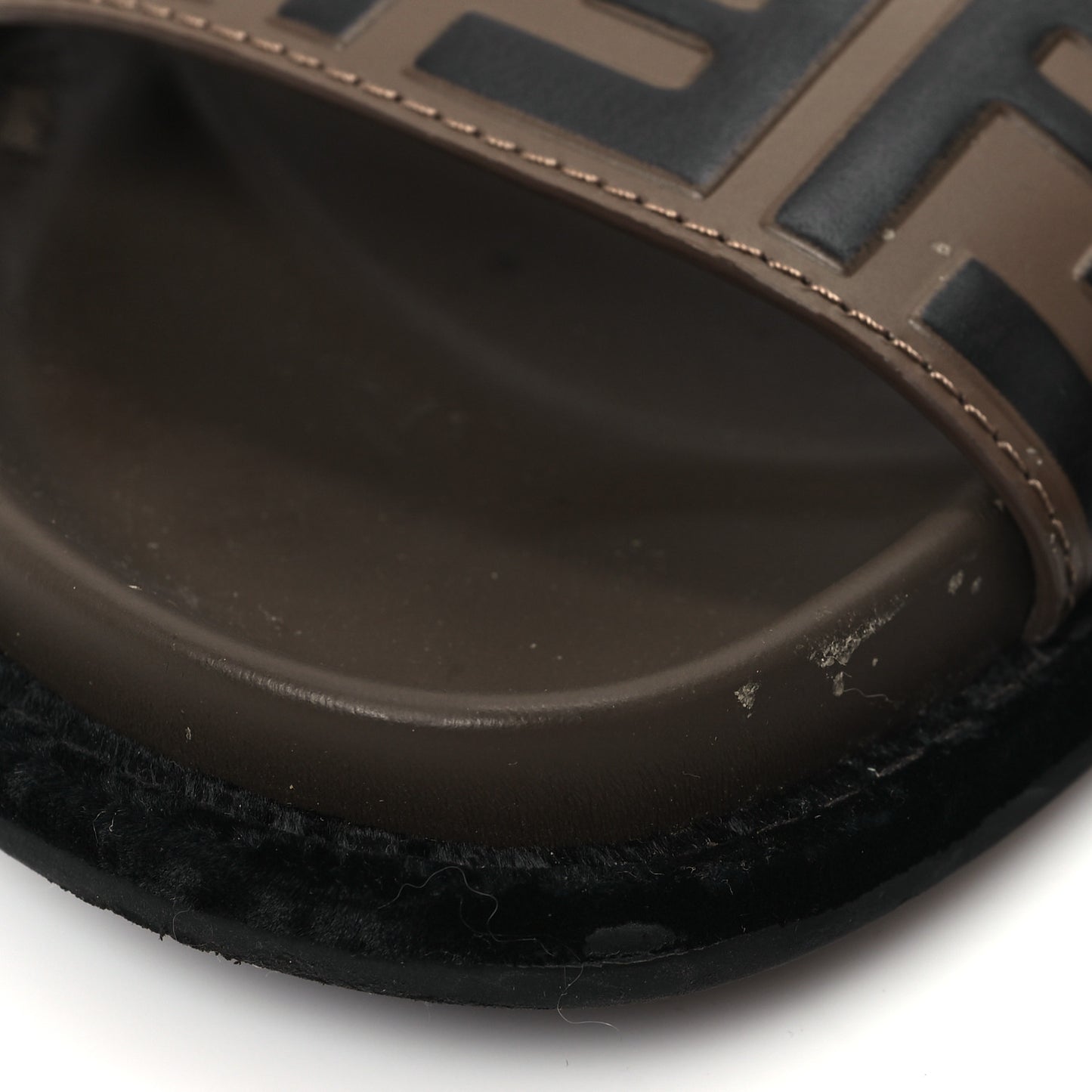 Calfskin FF Embossed Pearland Slide Sandals 39.5 Tobacco Moro