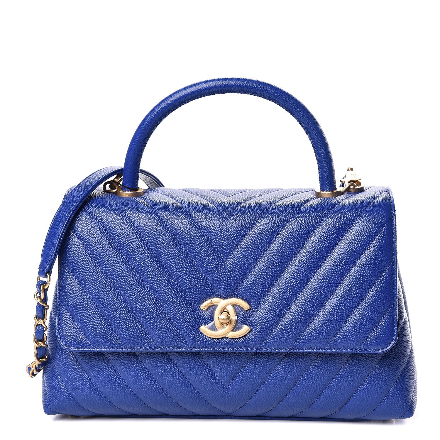 Chanel Caviar Chevron Quilted Small Coco Handle Flap Blue 1 of 10