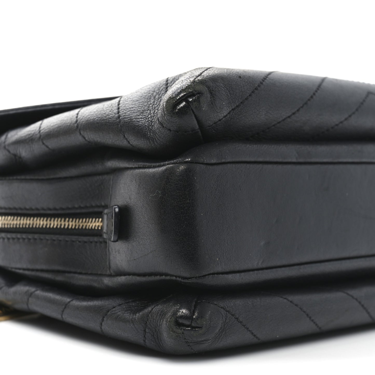 Lambskin Chevron Stitched Medium Envelope Flap Black
