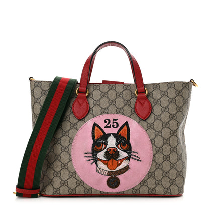 Gucci Soft GG Supreme Monogram Web Bosco Patch Small Crossbody Tote Beige Malva Hibiscus Red 1 of 11