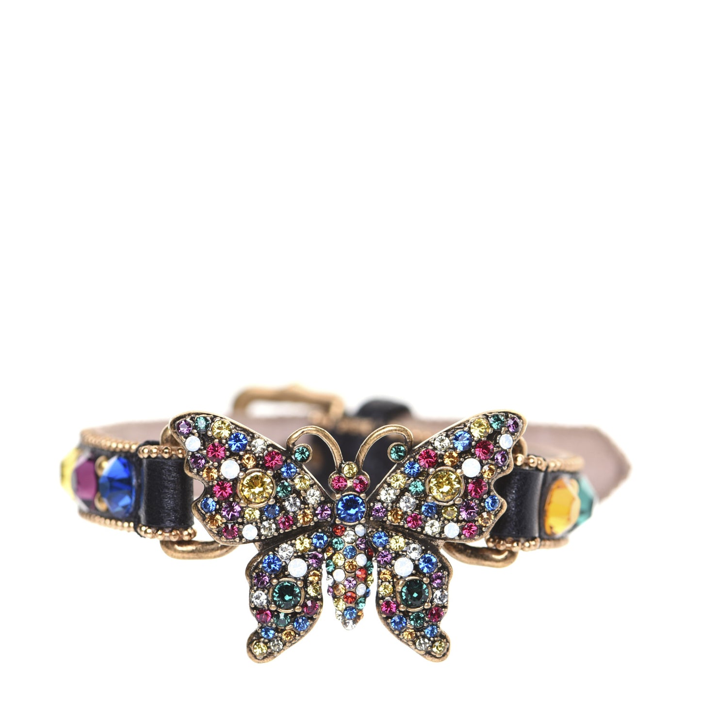 Calfskin Crystal Butterfly Bracelet Multicolor