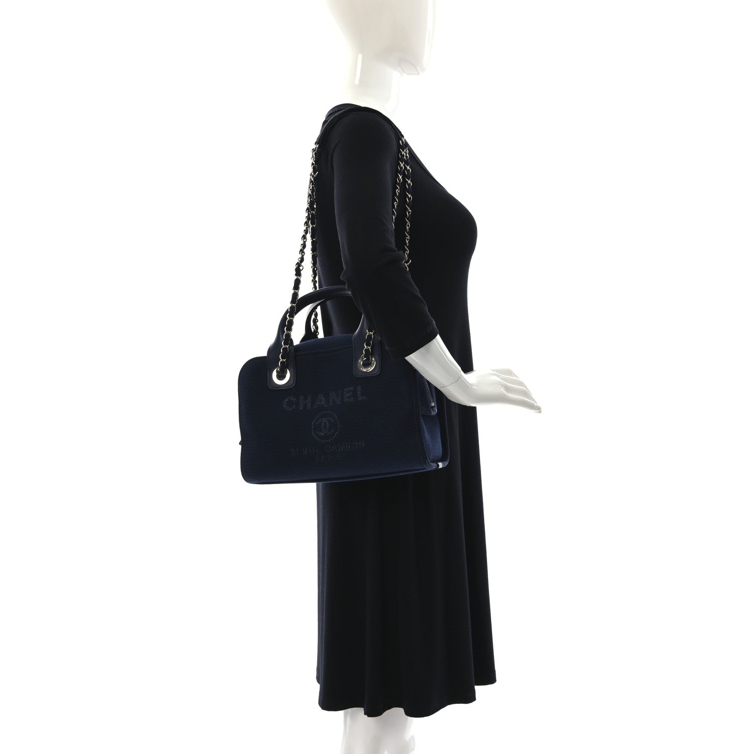 Chanel Mixed Fibers Deauville Bowling Bag Blue 2 of 15