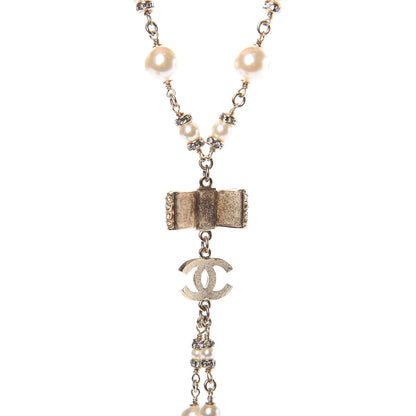 Chanel Crystal Pearl CC Bow Necklace Gold 7 of 7