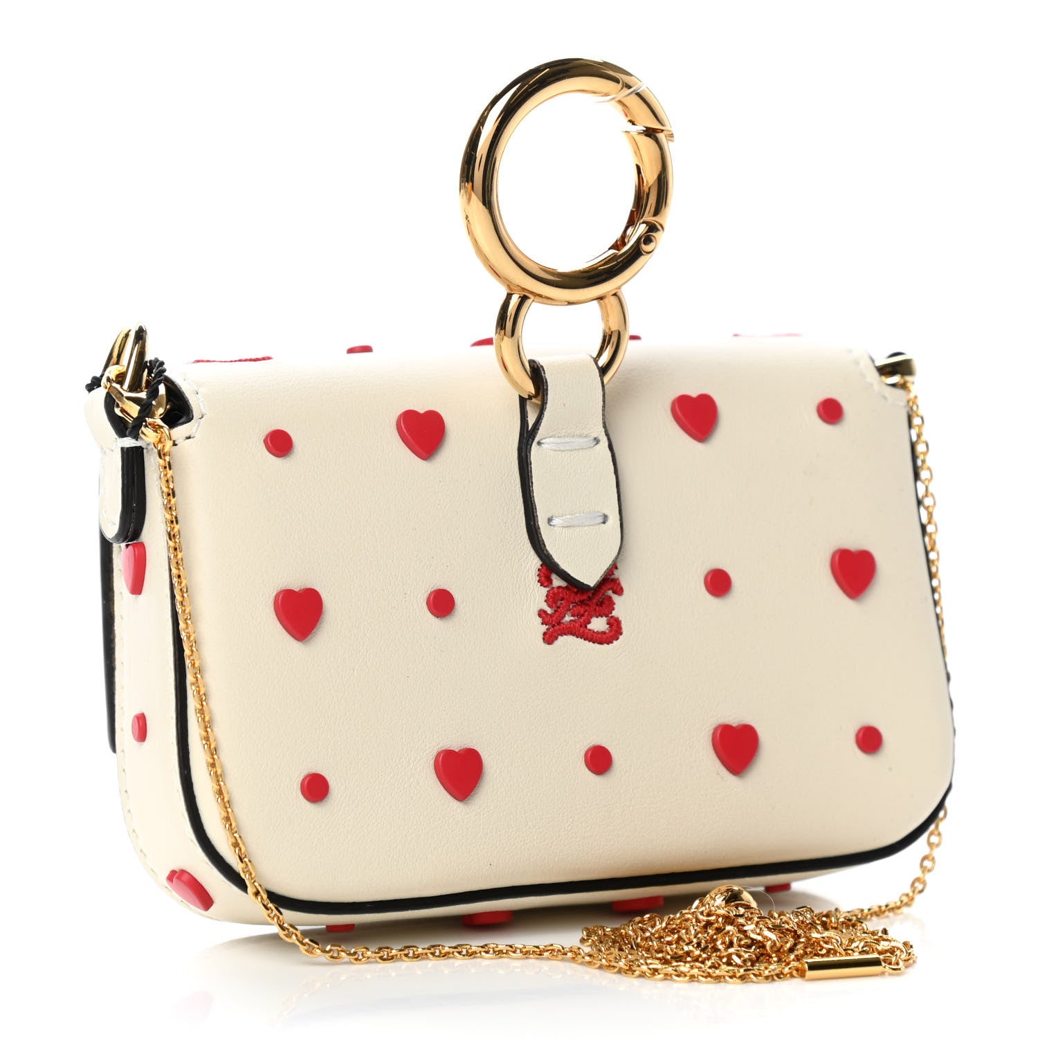 Fendi Vitello Century Chinese Valentines Day Karligraphy Embroidered Nano Baguette Charm Panna Rosso Cardinale 3 of 6