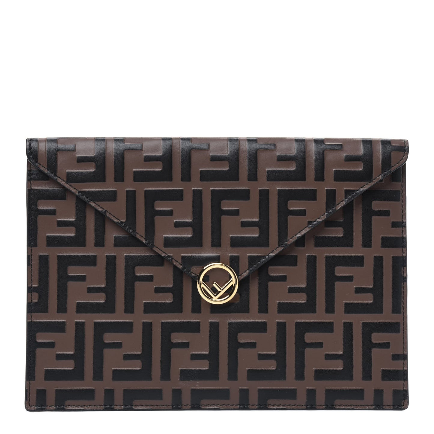 Vitello Soft F is Fendi Bi-Color FF 1974 Embossed Envelope Pouch Maya Black