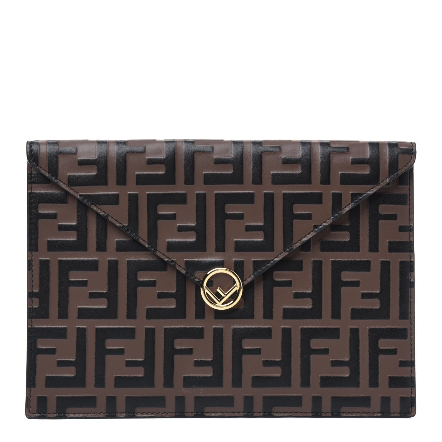 Fendi Vitello Soft F is Fendi Bi-Color FF 1974 Embossed Envelope Pouch Maya Black 1 of 4