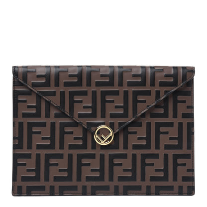 Fendi Vitello Soft F is Fendi Bi-Color FF 1974 Embossed Envelope Pouch Maya Black 1 of 4