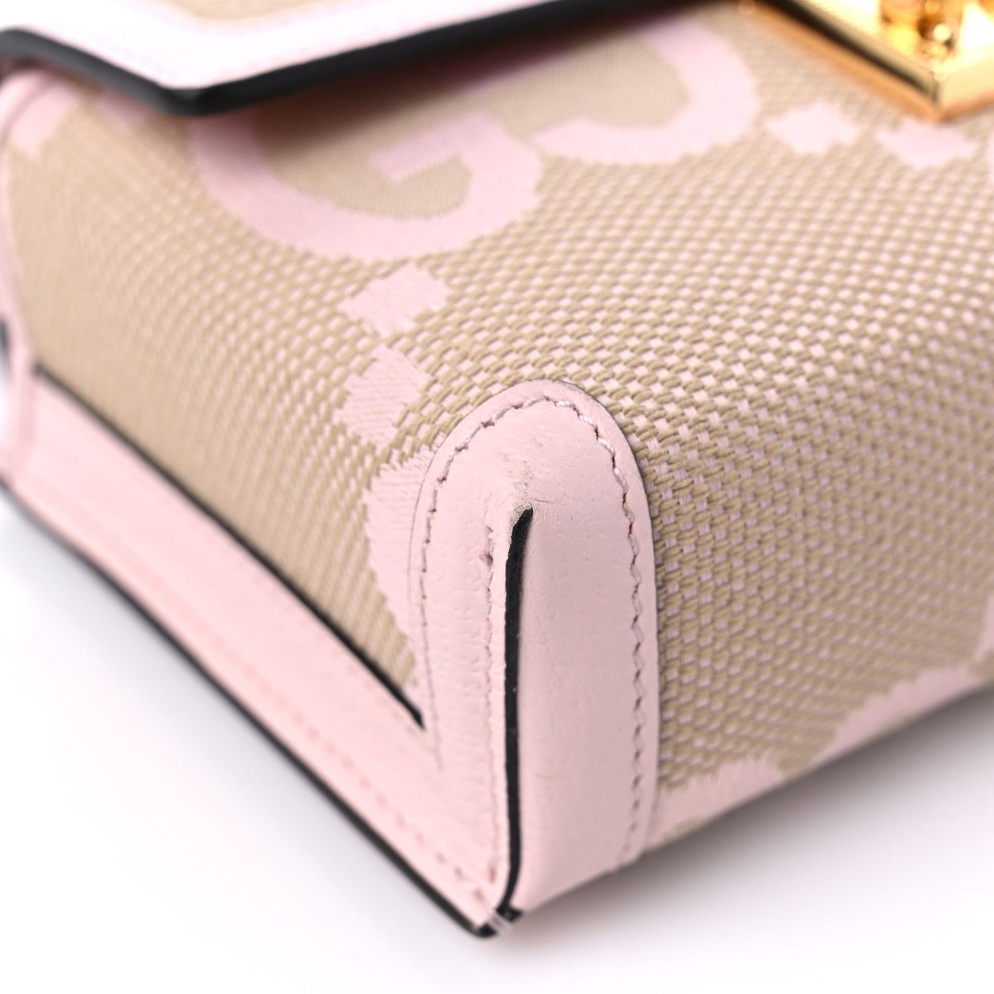 Monogram Jumbo GG Textured Dollar Calfskin Mini Padlock Top Handle Shoulder Bag Beige Perfect Pink