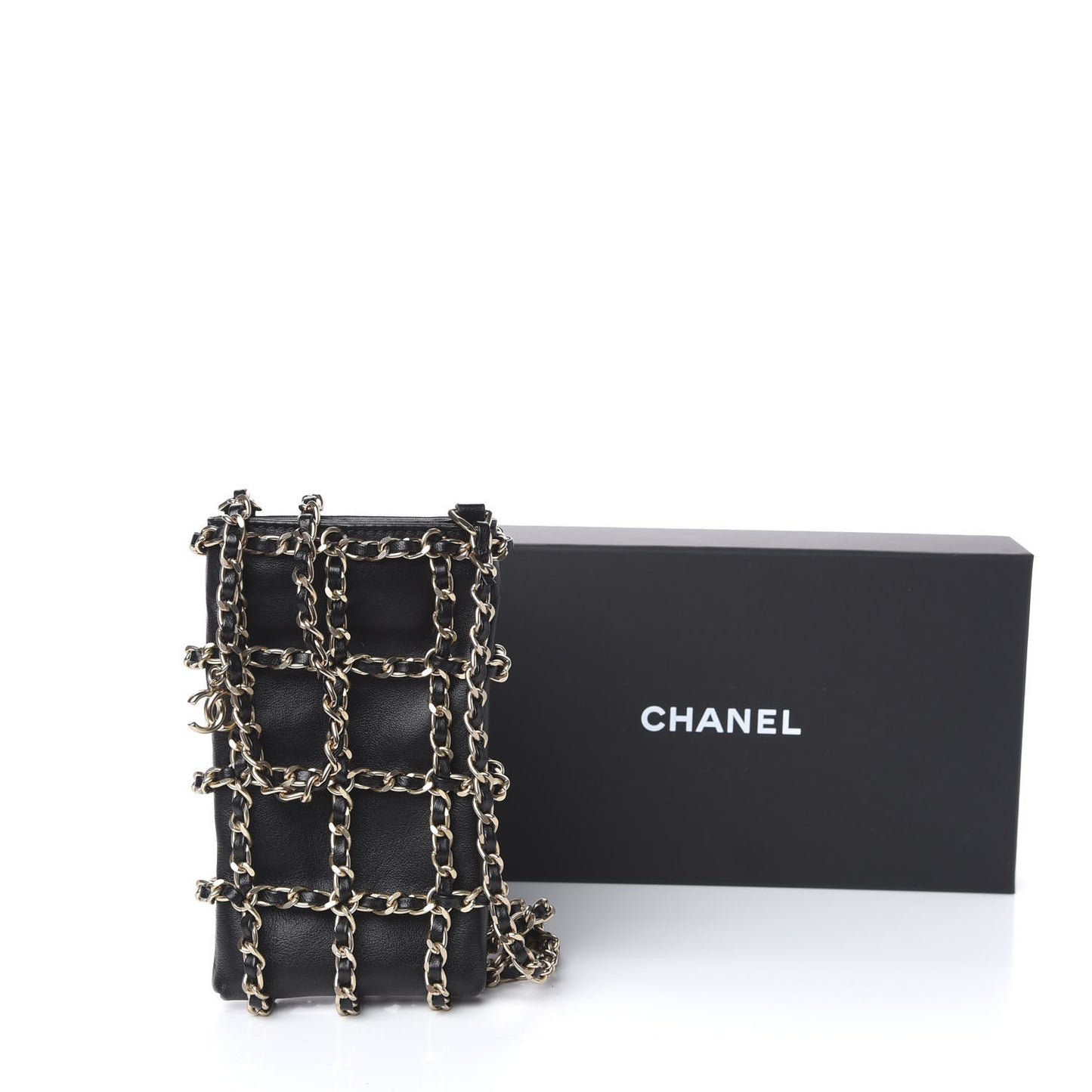 Lambskin Tech Me Out Clutch With Chain Black