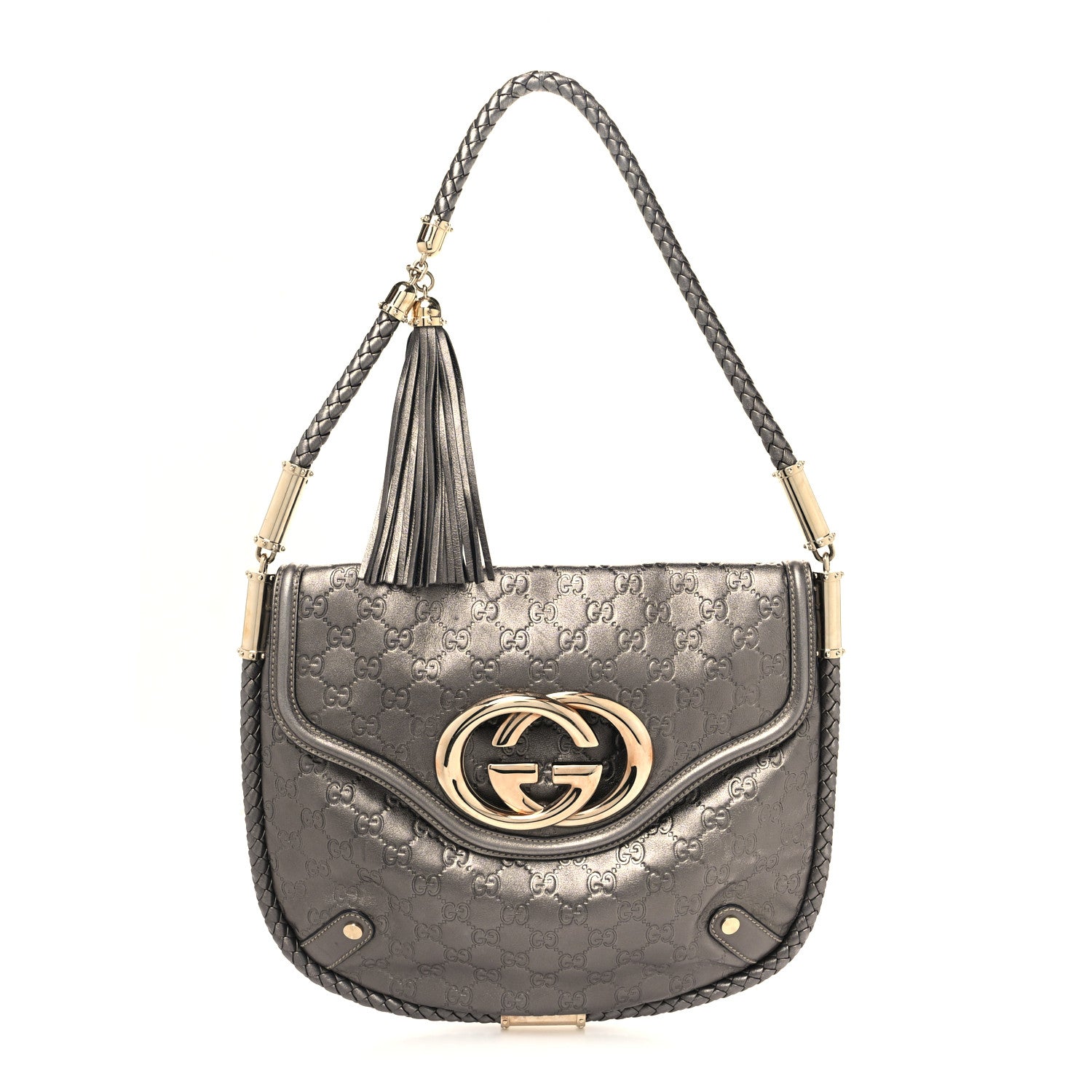 Gucci Guccissima Britt Tassel Shoulder Bag Gunmetal 1 of 14