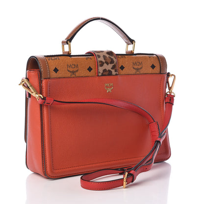 MCM Calf Hair Leopard Print Calfskin Visetos Satchel Cognac Orange 3 of 16