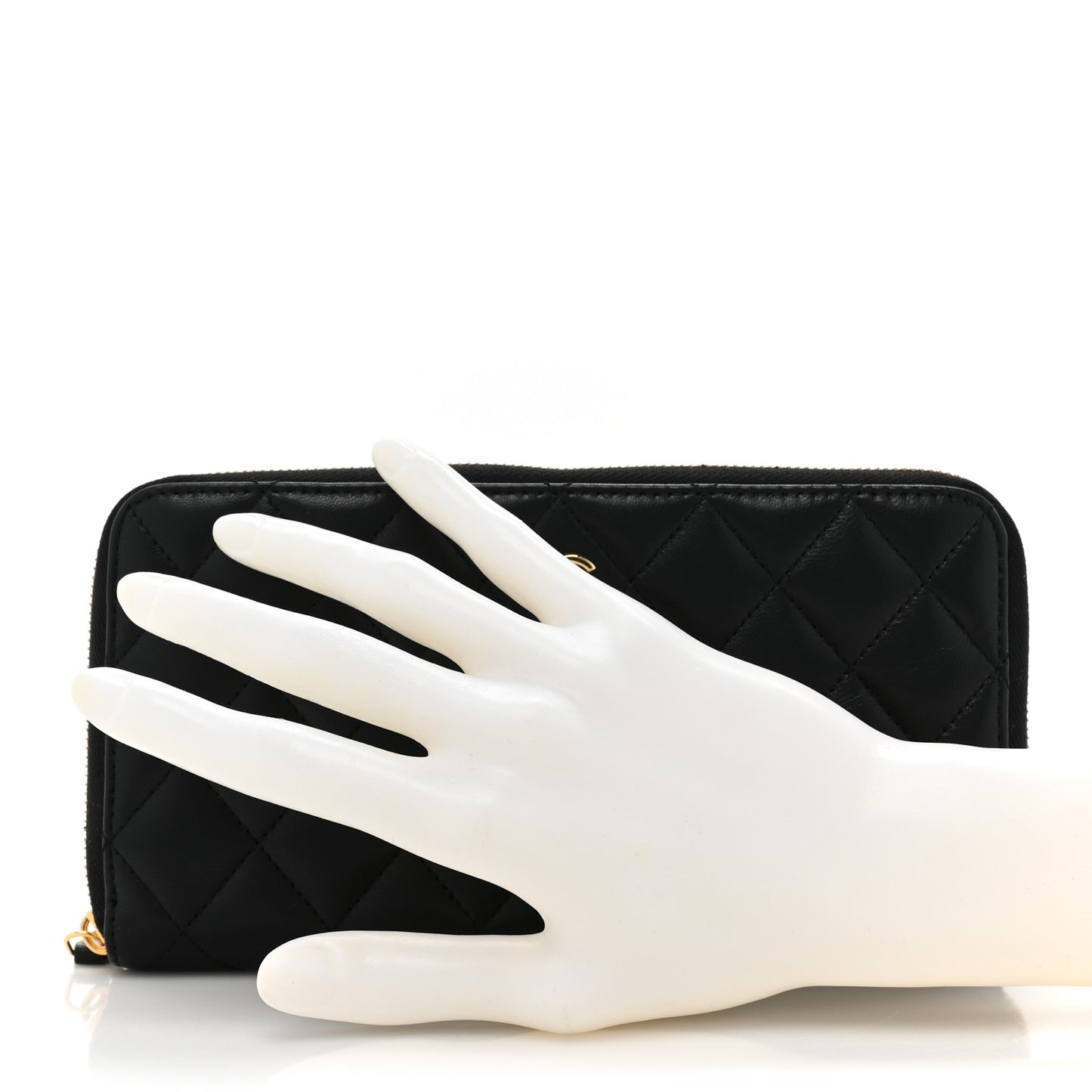 Lambskin Quilted Large Gusset Zip Around Wallet Black