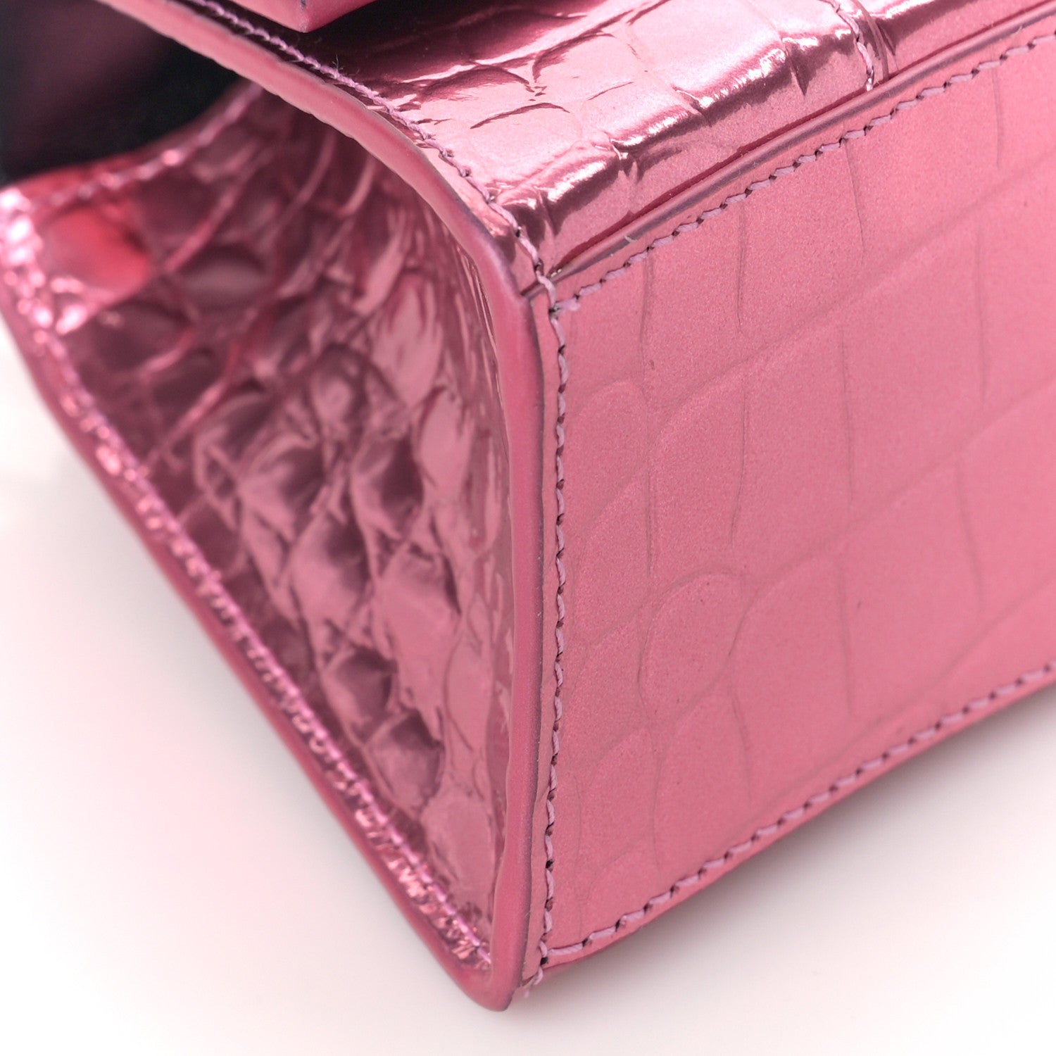 Balenciaga Metallic Shiny Calfskin Crocodile Embossed Hourglass Top Handle Bag XS Pink 7 of 8