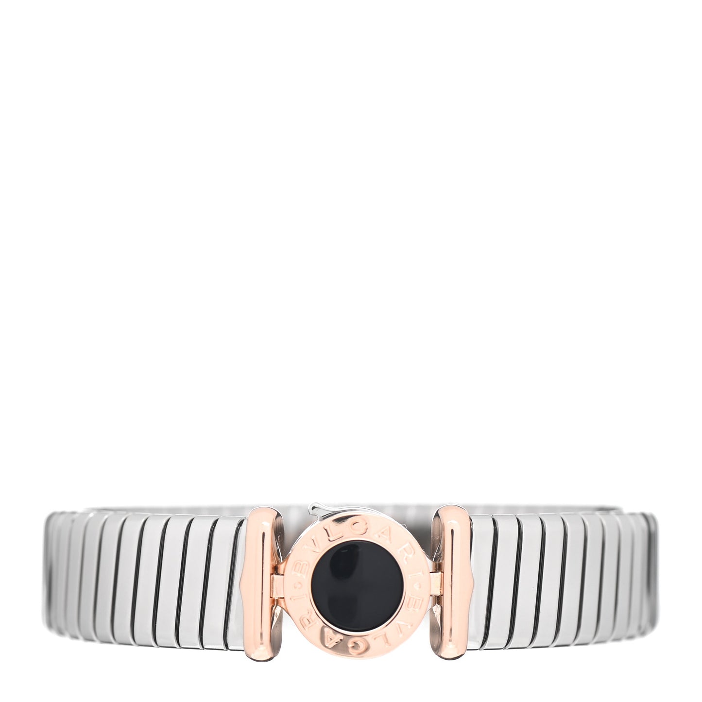 Stainless Steel 18K Rose Gold Black Onyx Tubogas Bracelet