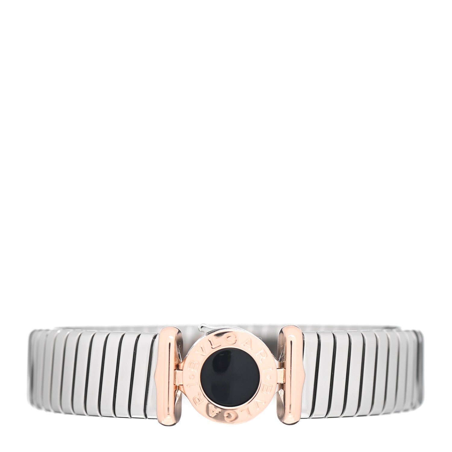 Bulgari Stainless Steel 18K Rose Gold Black Onyx Tubogas Bracelet 1 of 4