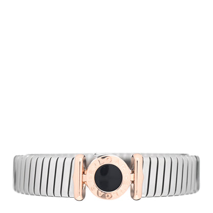 Bulgari Stainless Steel 18K Rose Gold Black Onyx Tubogas Bracelet 1 of 4