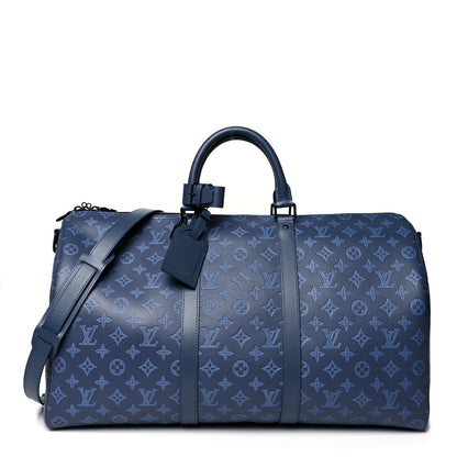 Louis Vuitton Calfskin Monogram Shadow Keepall Bandouliere 50 Navy 1 of 11