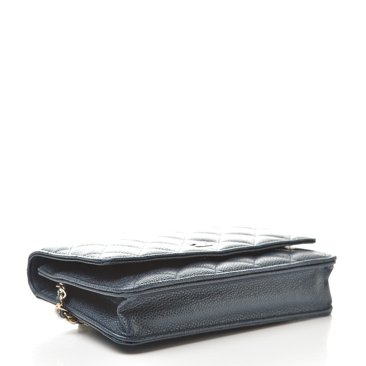 Iridescent Caviar Quilted Wallet On Chain WOC Dark Blue