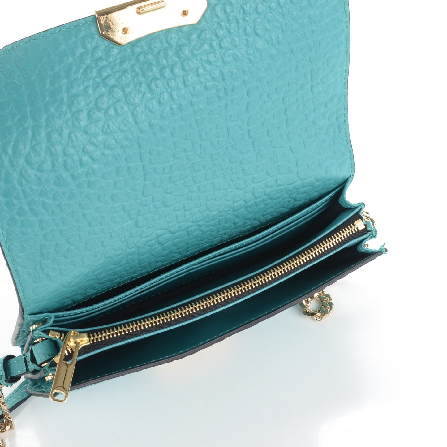 Signature Grain Small Madison Chain Clutch Aqua