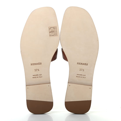 Hermes Box Calfskin Oran Sandals 37.5 Gold 5 of 8