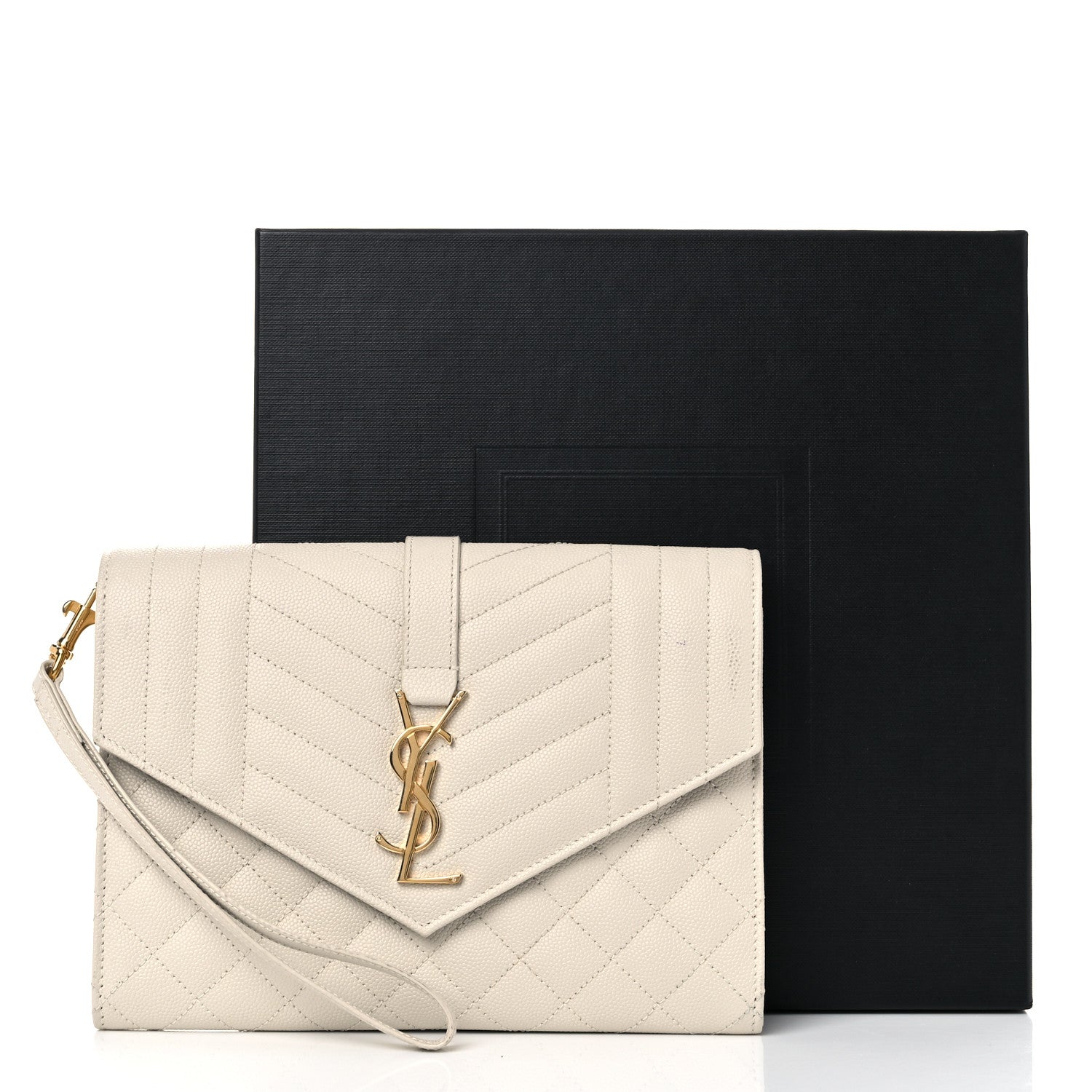 Saint Laurent Grain De Poudre Textured Mixed Matelasse Triquilt Monogram Clutch Blanc Vintage 11 of 11