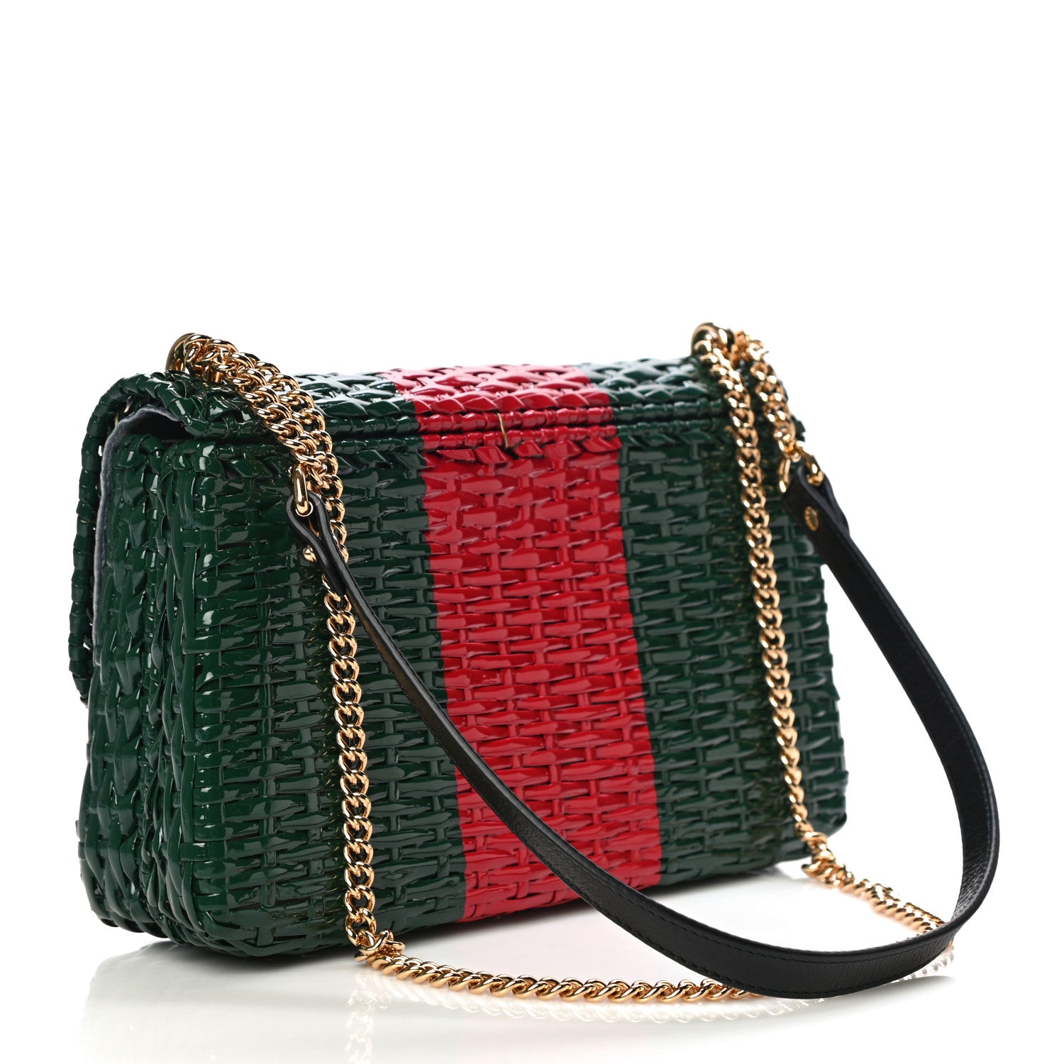 Gucci Glazed Wicker Stripe Small Cestino Shoulder Bag Green 3 of 13