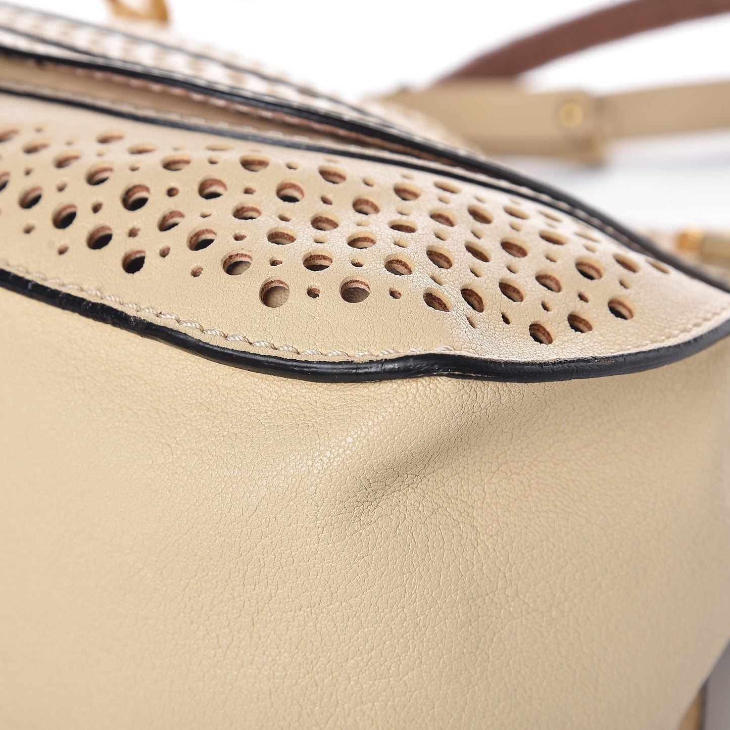 Calfskin Perforated Medium Marcie Satchel Beige