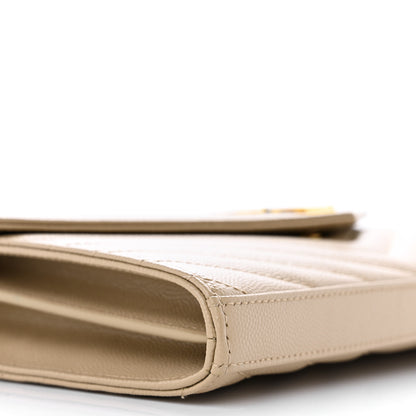 Saint Laurent Grain De Poudre Matelasse Chevron Monogram Chain Wallet Dark Beige 9 of 10