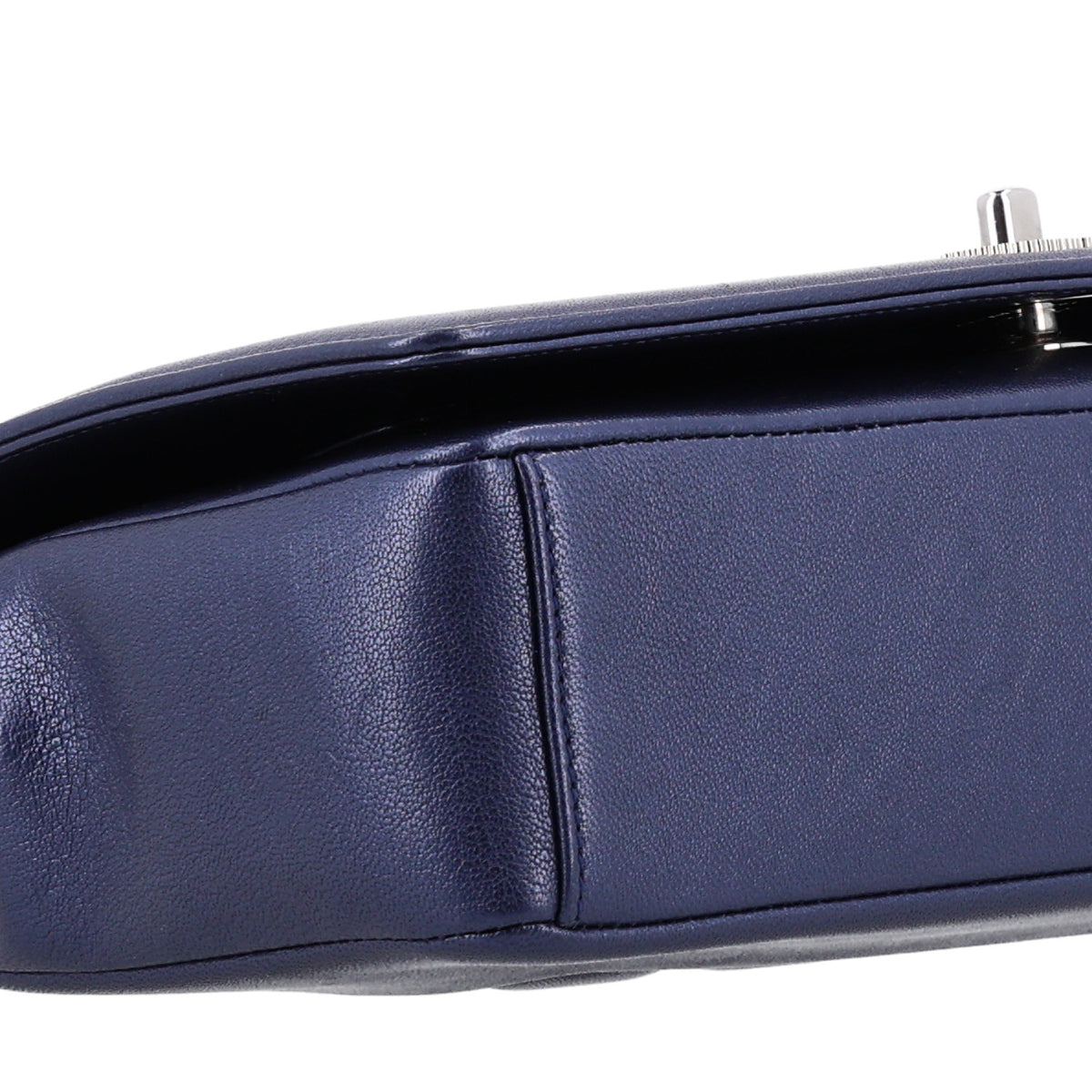Metallic Sheepskin Chevron Quilted Medium Vintage Mademoiselle Flap Navy