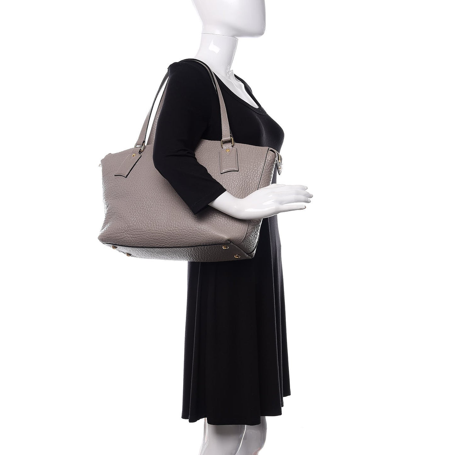 Signature Grain Calfskin Medium Welburn Tote Pale Grey