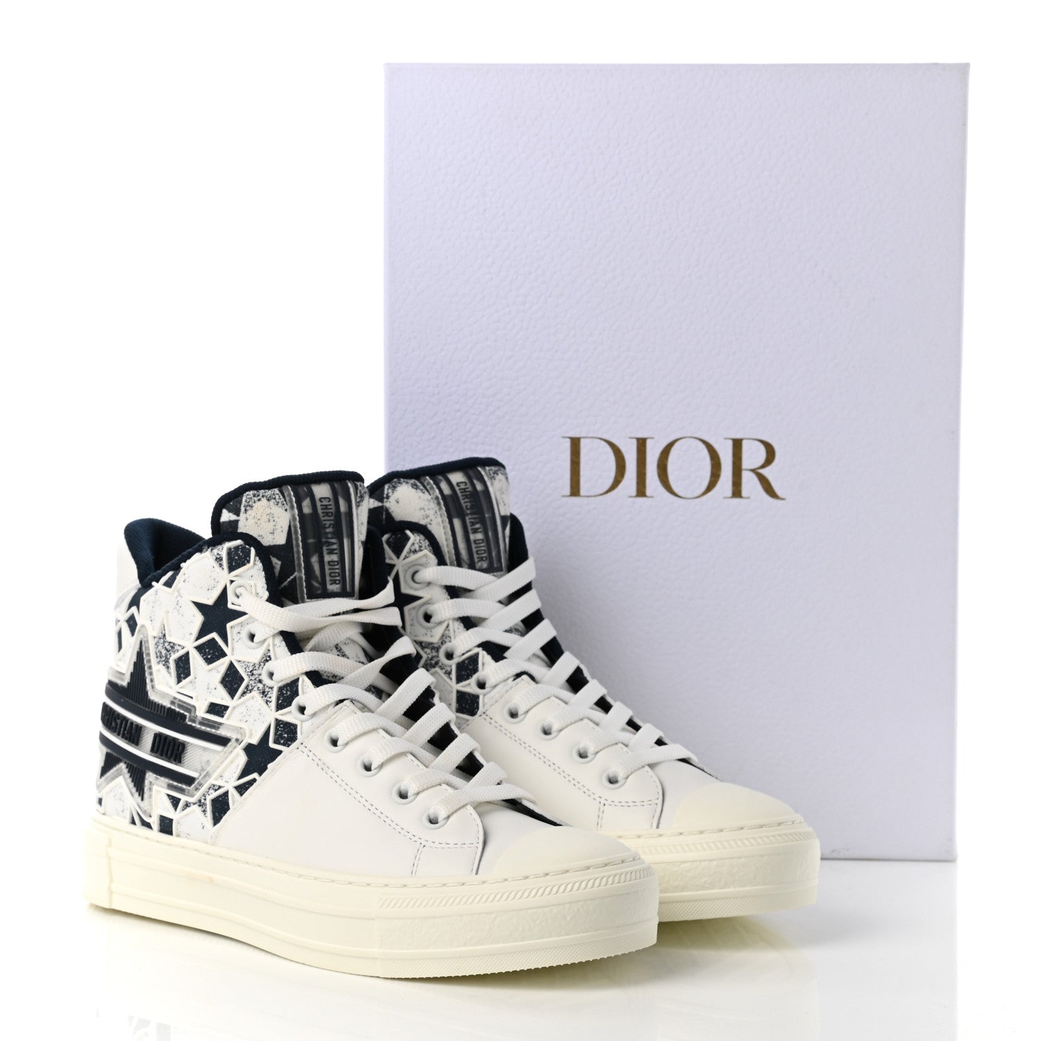 Christian Dior Canvas Embroidered Womens Walk'n' Dior Star High Top Sneakers 37.2 White Navy 9 of 9