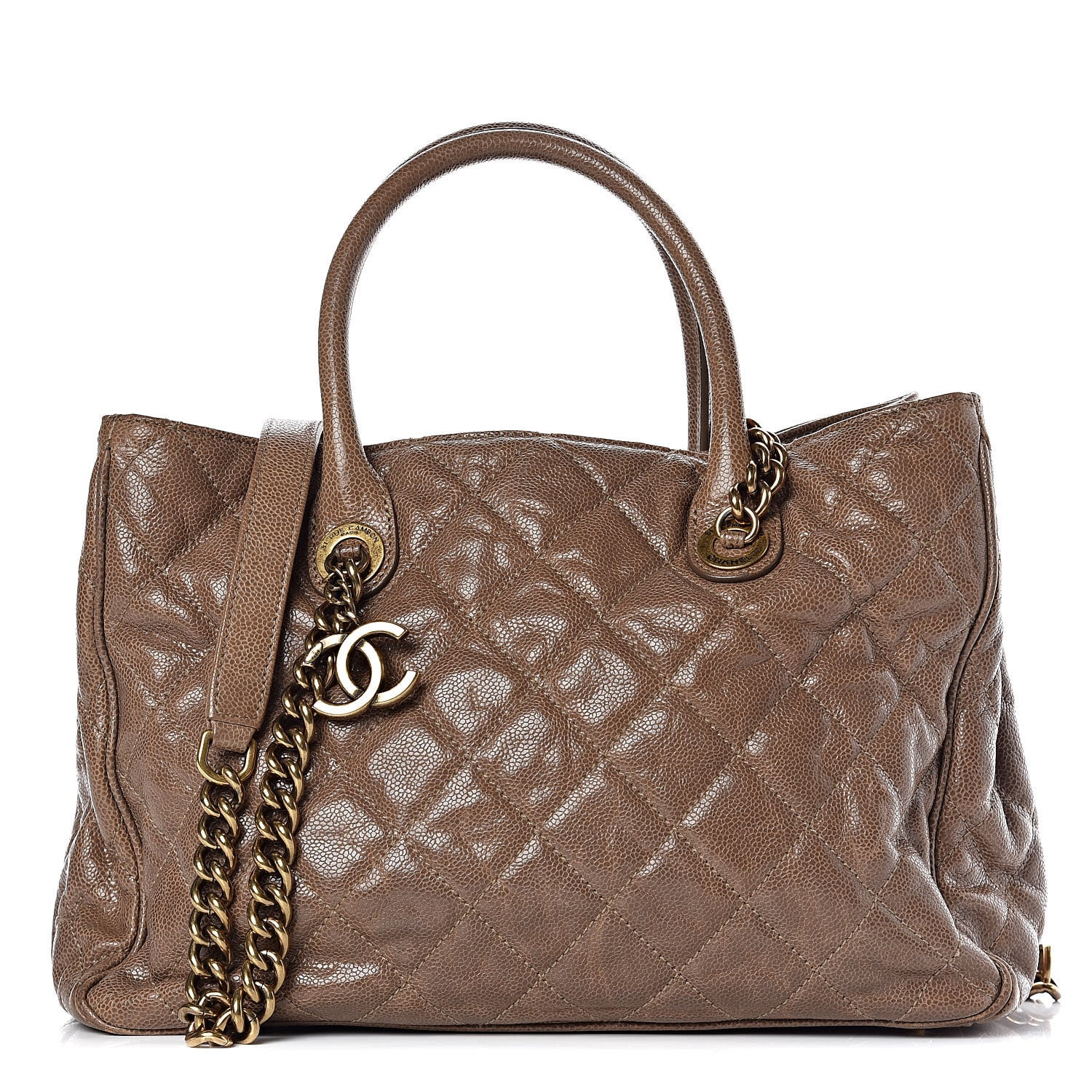 Chanel Glazed Caviar Quilted Small Shiva Tote Beige 1 of 12
