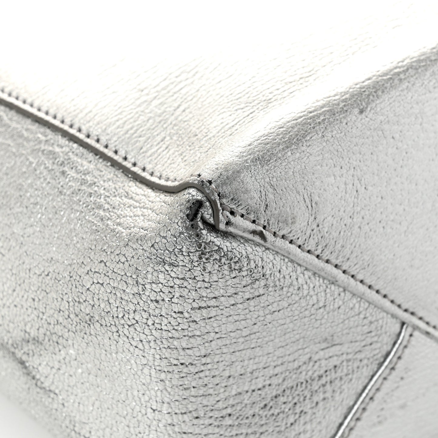 Metallic Grained Calfskin Small Vertical Cabas Silver