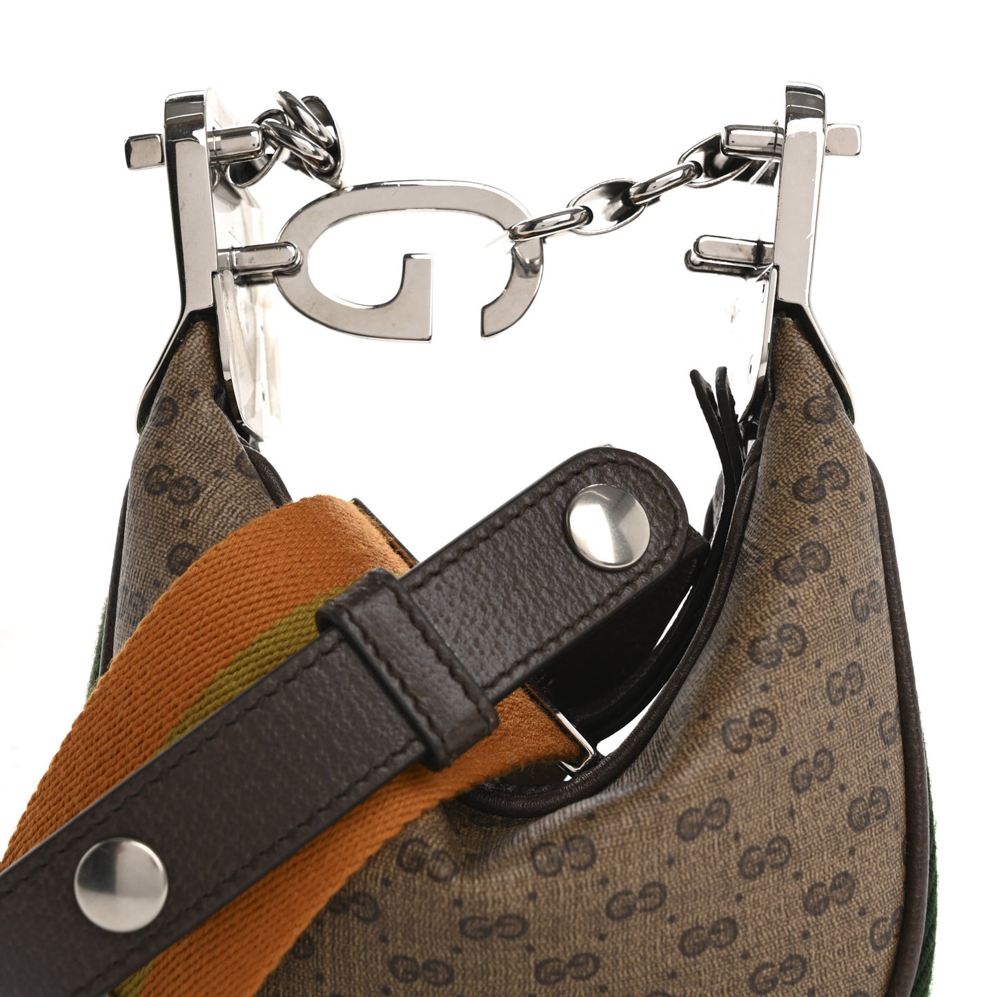 GG Supreme Monogram Textured Calfskin Web Mini Attache Hobo Beige Ebony New Acero