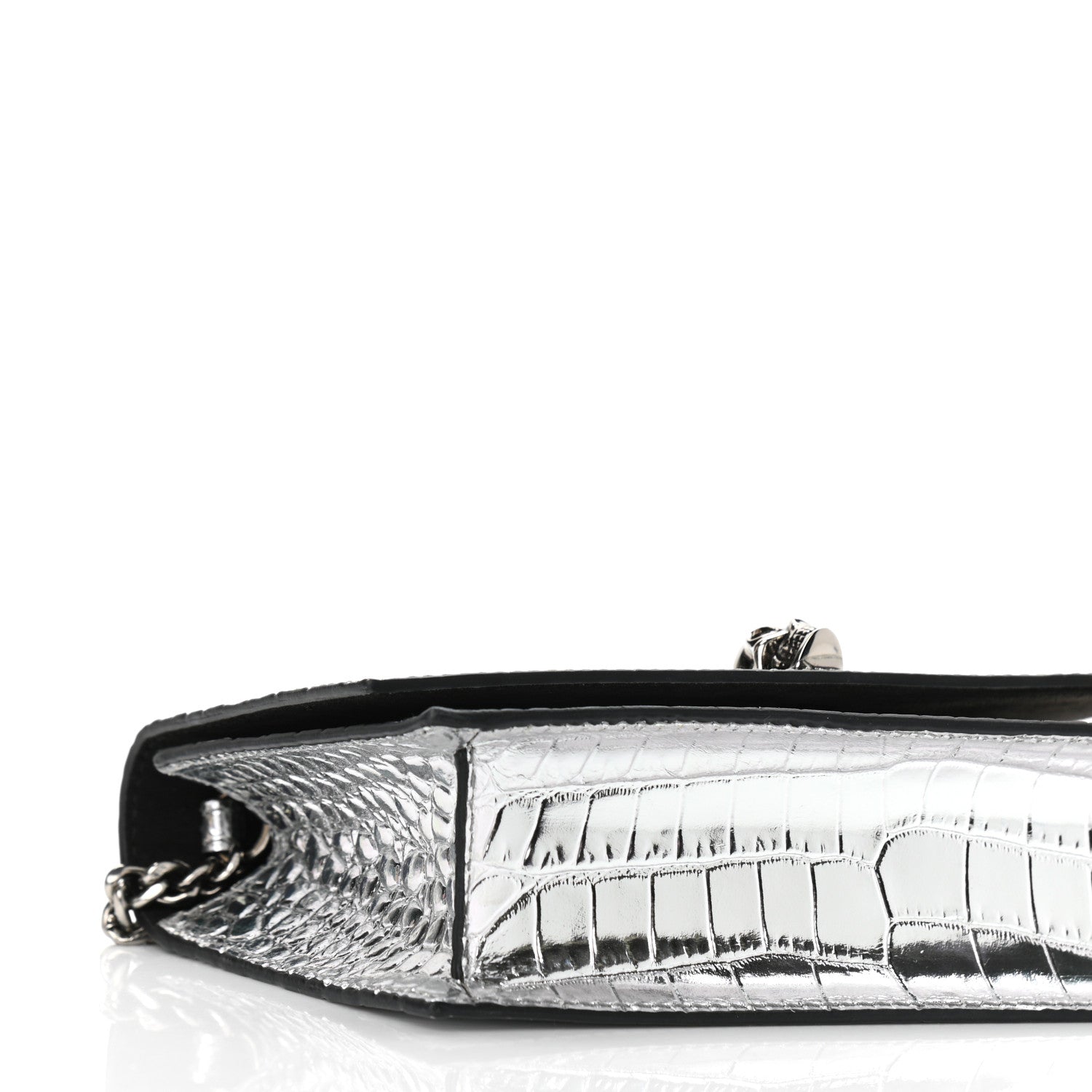 Alexander McQueen Metallic Calfskin Crocodile Embossed Skull Mini Shoulder Bag Silver 8 of 10