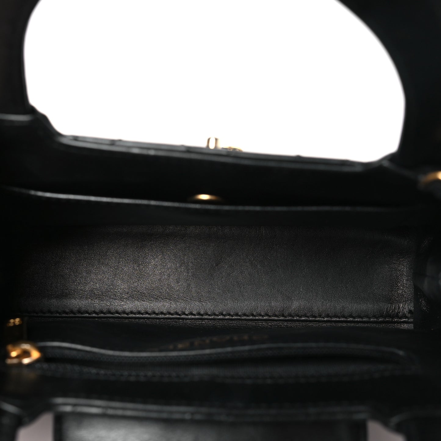 Shiny Aged Calfskin Quilted Nano Kelly Shopper Black